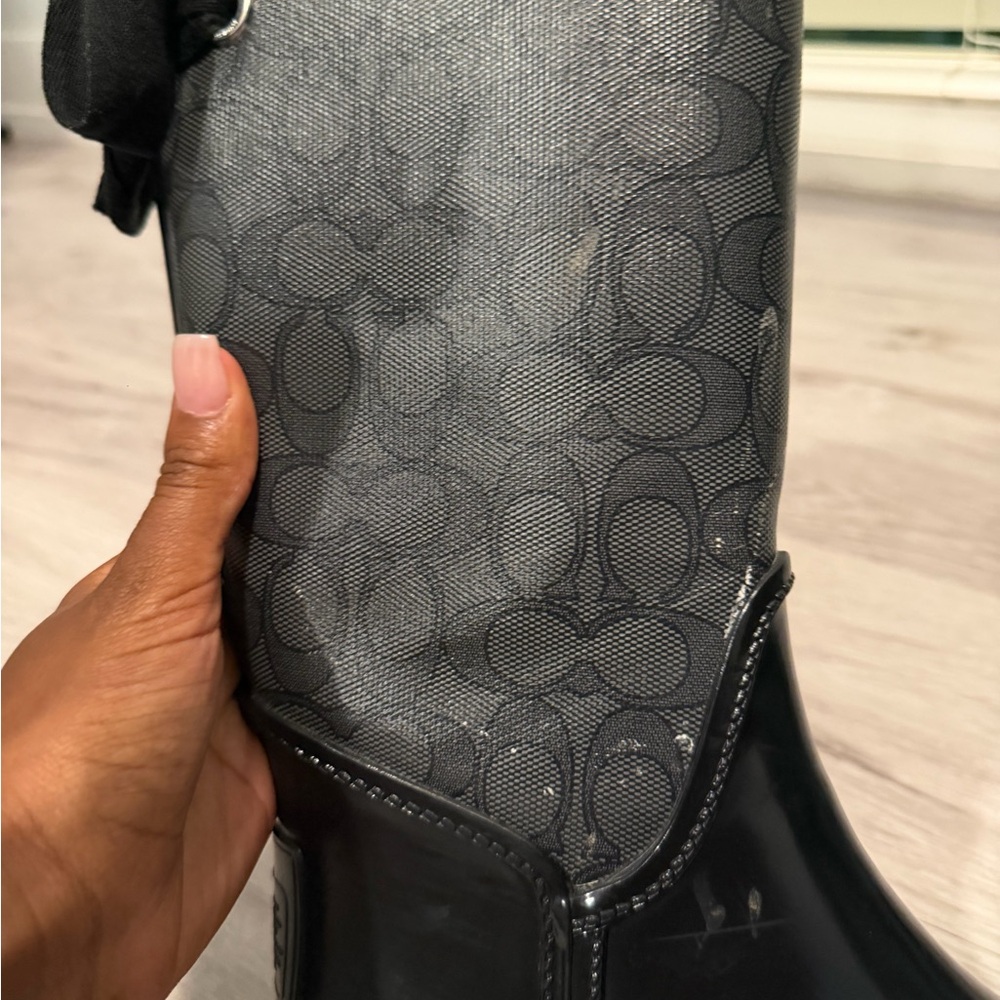 Coach Black Signature Logo Tall Lace-Back Rain Boots - Picture 5 of 11